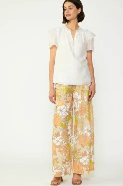 Clearance Ruffled Shoulder Blouse Women Short Sleeve Tops