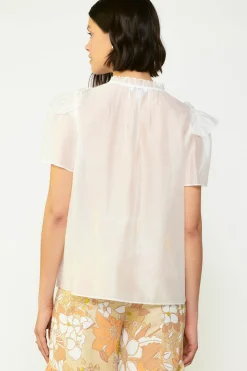 Clearance Ruffled Shoulder Blouse Women Short Sleeve Tops