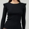 Best Ruffled Shoulder Top Women Knitwear | Long Sleeve Tops