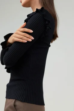 Best Ruffled Shoulder Top Women Knitwear | Long Sleeve Tops