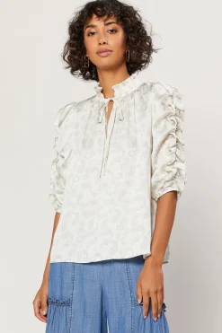New Ruffled Sleeve Jacquard Top Women Long Sleeve Tops