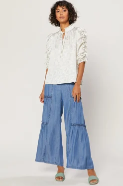 New Ruffled Sleeve Jacquard Top Women Long Sleeve Tops