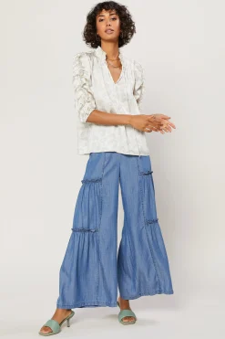 New Ruffled Sleeve Jacquard Top Women Long Sleeve Tops