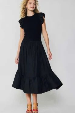 Fashion Ruffled Sleeve Sweater Dress Women Midi Dresses