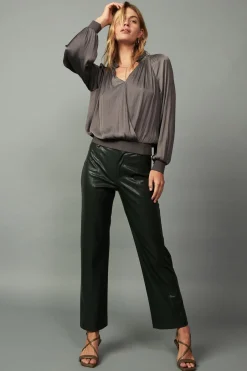 Hot Ruffled Surplice Blouse Women Long Sleeve Tops