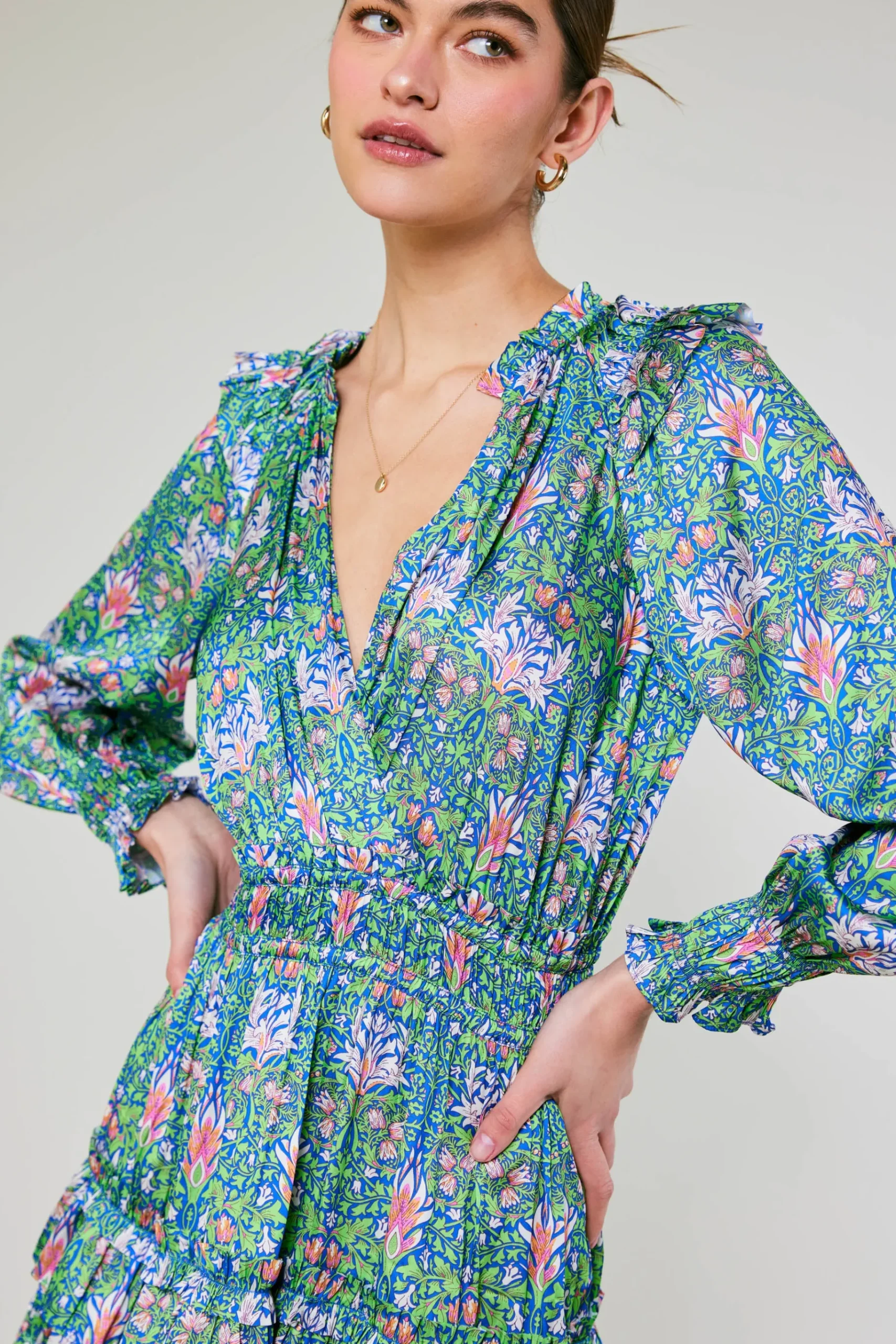 Hot Ruffled Surplice Floral Mini Dress Women Mini Dresses