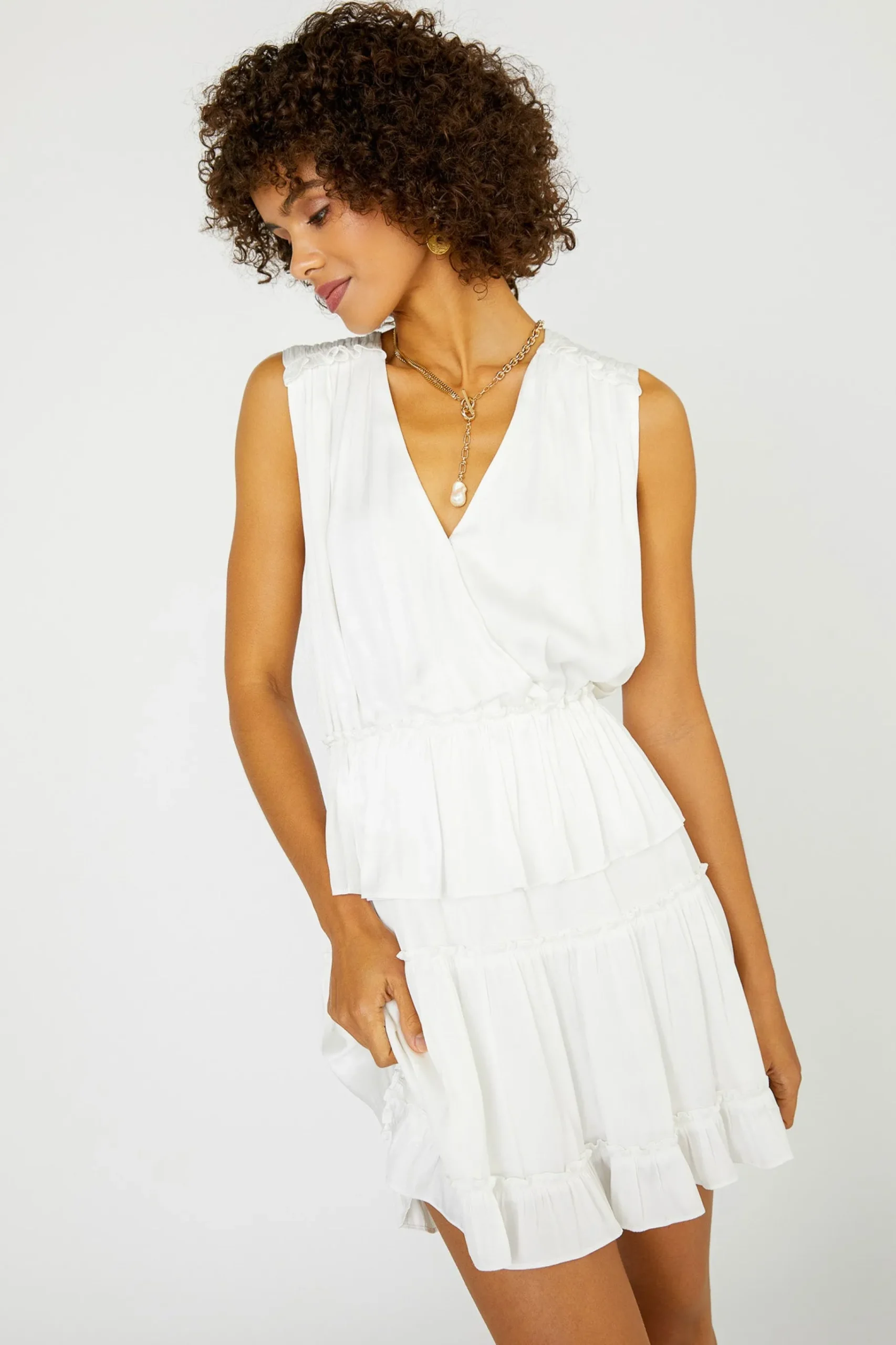Outlet Ruffled Surplice Mini Dress Women Mini Dresses