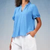 Best Ruffled Trim Blouse Women Short Sleeve Tops