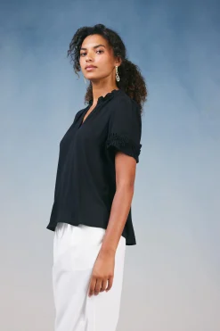 New Ruffled Trim Blouse Women Short Sleeve Tops