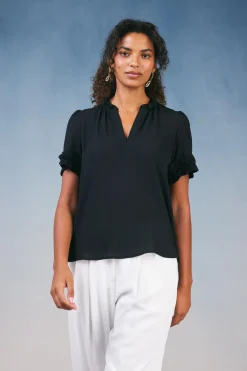 New Ruffled Trim Blouse Women Short Sleeve Tops