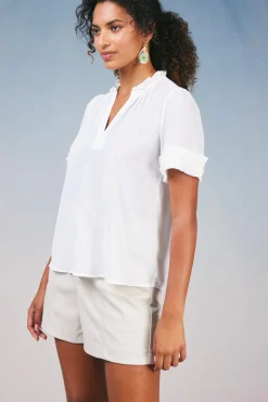 Sale Ruffled Trim Blouse Women Short Sleeve Tops