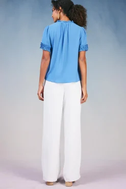 Best Ruffled Trim Blouse Women Short Sleeve Tops
