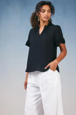 New Ruffled Trim Blouse Women Short Sleeve Tops