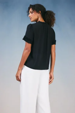New Ruffled Trim Blouse Women Short Sleeve Tops