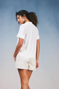 Sale Ruffled Trim Blouse Women Short Sleeve Tops