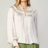 Online Ruffled Yoke Blouse Women Long Sleeve Tops