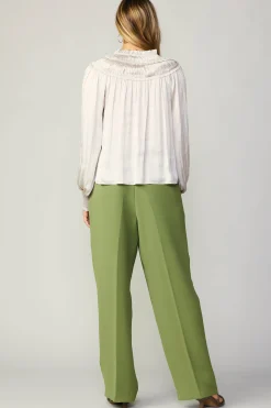 Online Ruffled Yoke Blouse Women Long Sleeve Tops