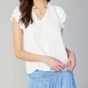 Fashion Sadie Tiered Sleeve Floral Blouse Women Short Sleeve Tops