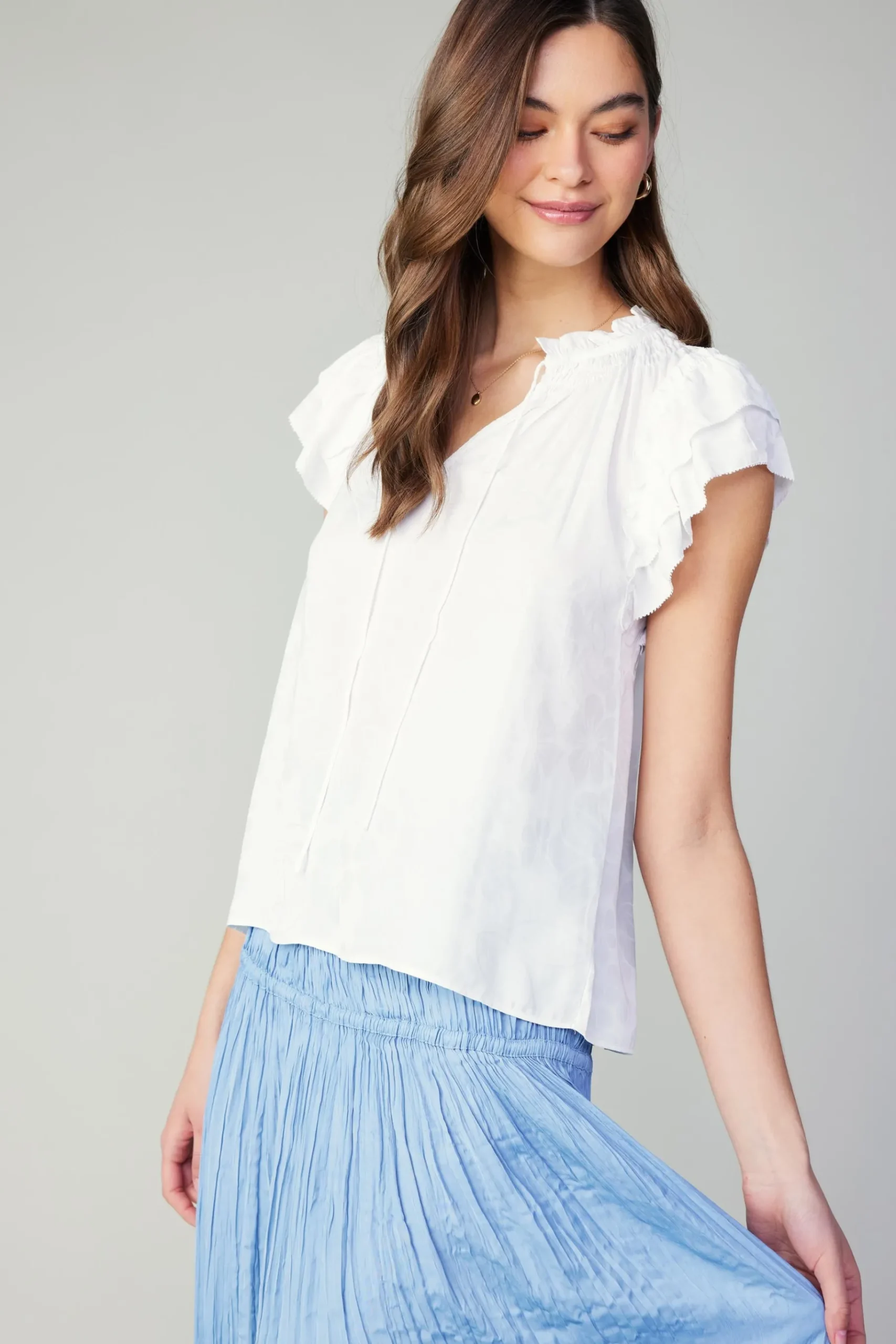 Fashion Sadie Tiered Sleeve Floral Blouse Women Short Sleeve Tops