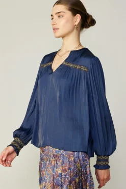 New Santa Fe Embroidered Blouse Women Long Sleeve Tops