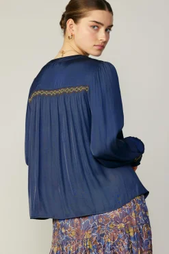 New Santa Fe Embroidered Blouse Women Long Sleeve Tops