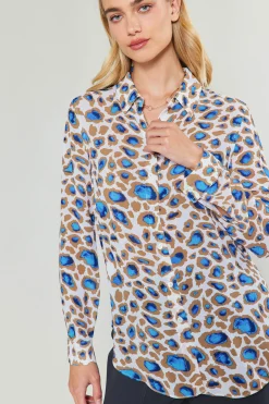 Discount Sapphire Cenote Print Shirt Women Long Sleeve Tops