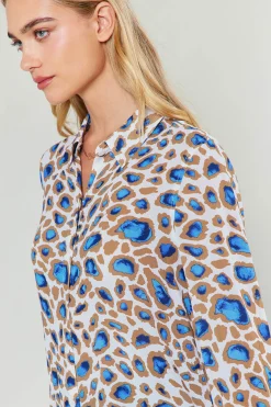 Discount Sapphire Cenote Print Shirt Women Long Sleeve Tops