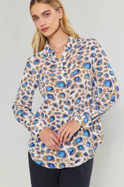 Discount Sapphire Cenote Print Shirt Women Long Sleeve Tops