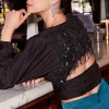 Online Sequin Back Cutout Top Women Long Sleeve Tops