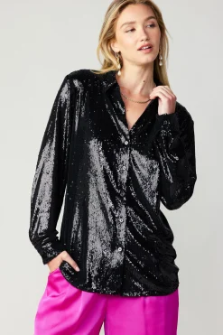Online Sequin Buttonup Shirt Women Long Sleeve Tops