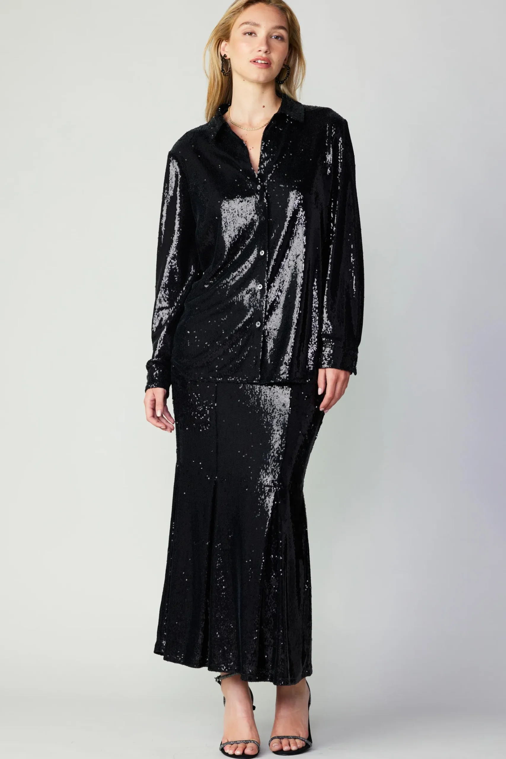 Online Sequin Buttonup Shirt Women Long Sleeve Tops