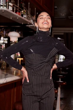 Discount Sequin Turtleneck Top Women Long Sleeve Tops