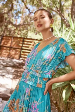 Clearance Sereia Botanical Motif Midi Dress Women Midi Dresses