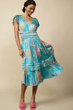 Clearance Sereia Botanical Motif Midi Dress Women Midi Dresses