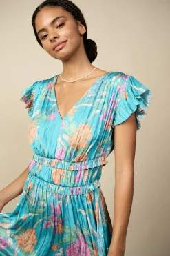 Clearance Sereia Botanical Motif Midi Dress Women Midi Dresses