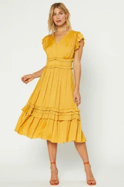 New Sereia Pleated Midi Dress Women Midi Dresses