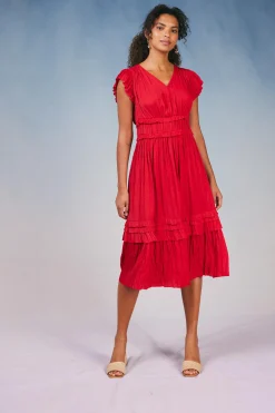 Best Sereia Pleated Midi Dress Women Midi Dresses