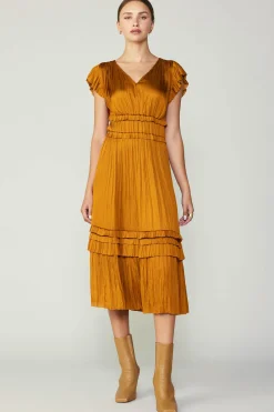 Fashion Sereia Pleated Midi Dress Women Midi Dresses