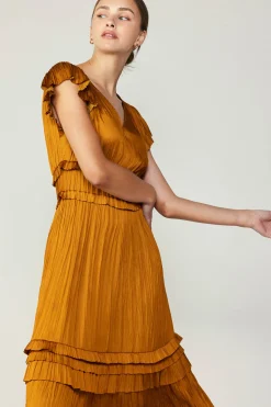 Fashion Sereia Pleated Midi Dress Women Midi Dresses