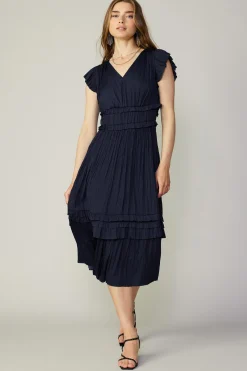 Fashion Sereia Pleated Midi Dress Women Midi Dresses