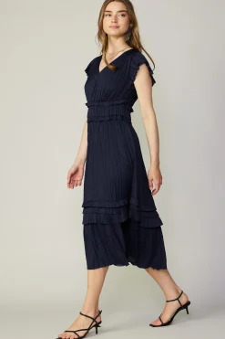 Fashion Sereia Pleated Midi Dress Women Midi Dresses