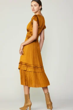 Fashion Sereia Pleated Midi Dress Women Midi Dresses