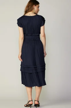 Fashion Sereia Pleated Midi Dress Women Midi Dresses