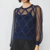 Best Sheer Crosshatch Cami-lined Top Women Long Sleeve Tops | Sweaters