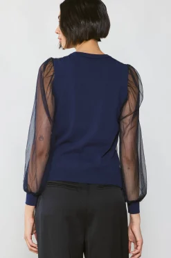 Best Sheer Crosshatch Cami-lined Top Women Long Sleeve Tops | Sweaters