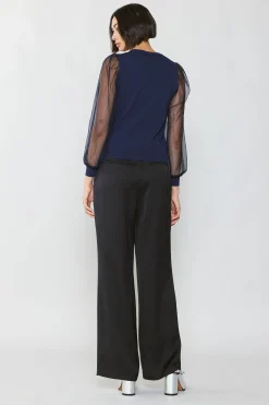 Best Sheer Crosshatch Cami-lined Top Women Long Sleeve Tops | Sweaters
