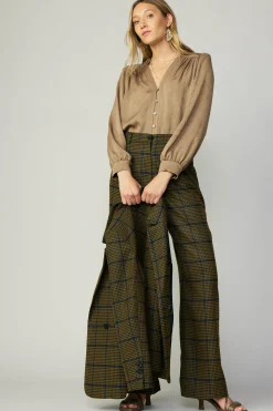 Discount Shirred Jacquard Blouse Women Long Sleeve Tops