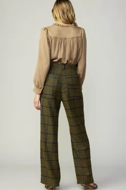 Discount Shirred Jacquard Blouse Women Long Sleeve Tops