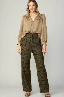 Discount Shirred Jacquard Blouse Women Long Sleeve Tops
