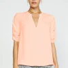 Clearance Shirred Sleeve Blouse Women Short Sleeve Tops